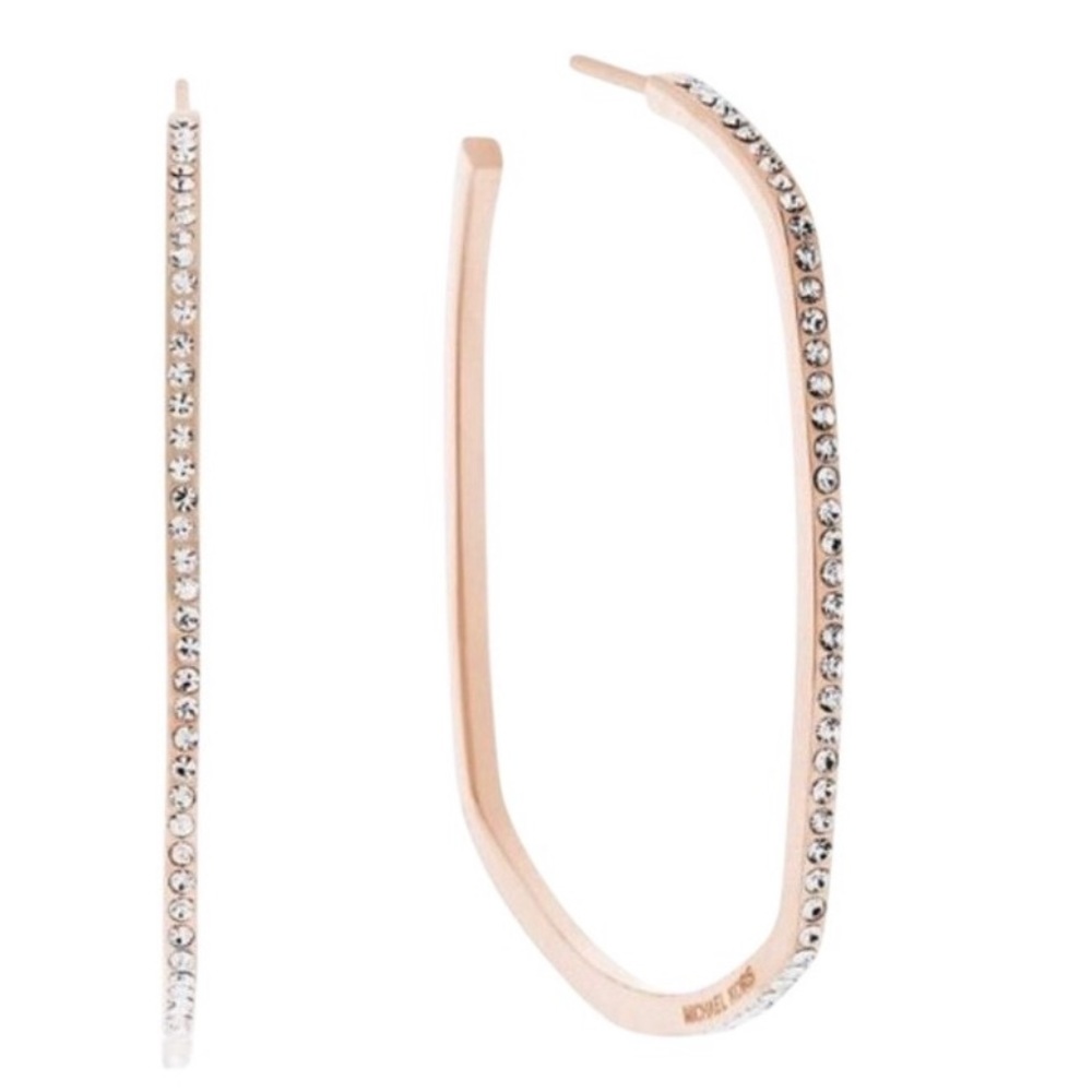 Michael Kors Rose Gold Square Hoop Pave Earrings
